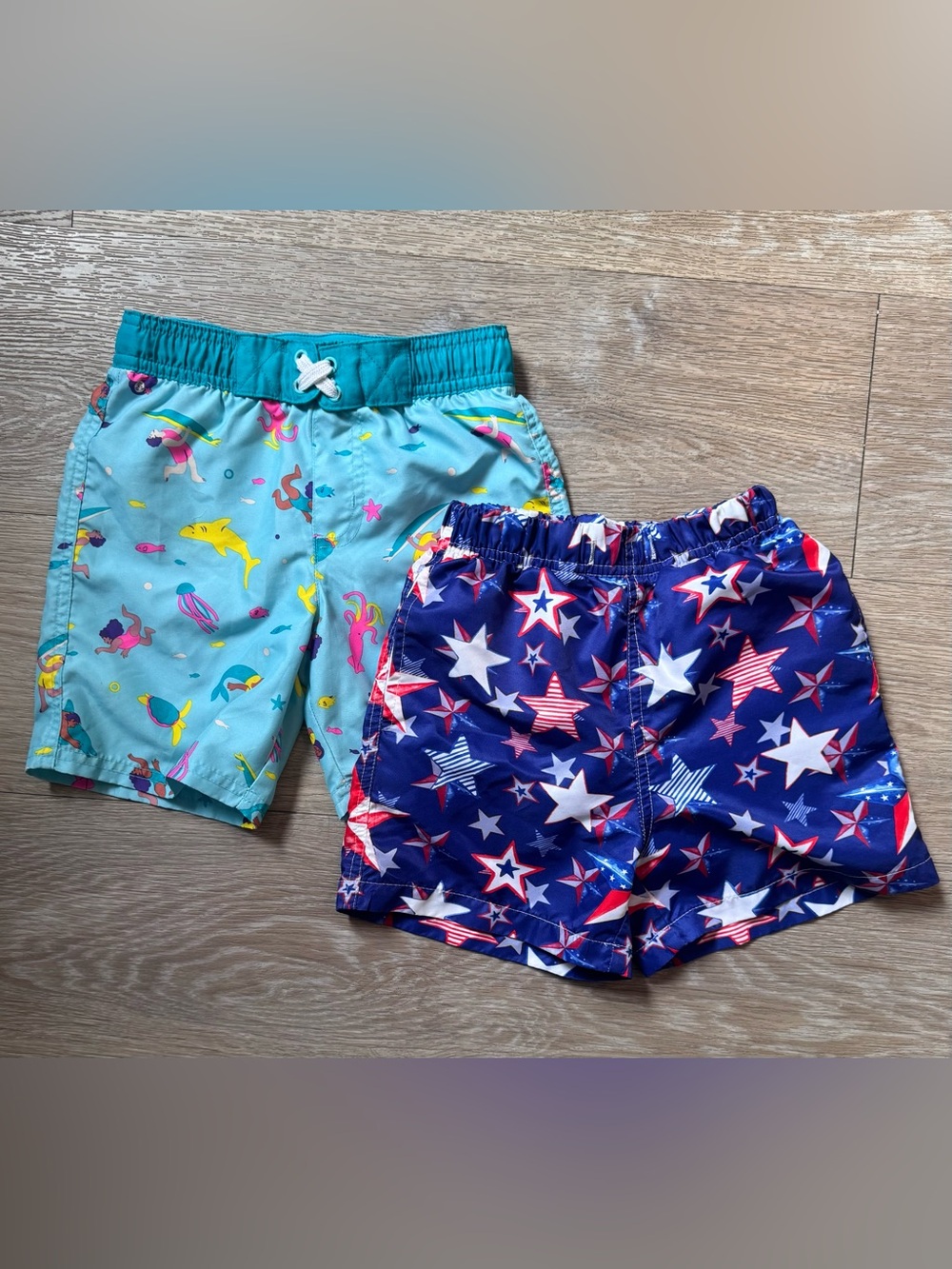 2 Pairs Boys Swim Trunks Shorts Size 5T Elastic Waist with Inner Liner